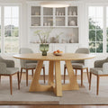 55.25" Round Dining Table for 4-6 People, Farmhouse Circle Kitchen Table with Geometric Base, Wooden Dinner Table for Dining Room Kitchen Living Room, Natural Oak