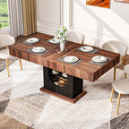 55" Dining Table for 4 to 6 People, Farmhouse Wood Dinner Table with Drawers & Open Storage for Kitchen, Dining Room & Living Room (Walnut & Black)
