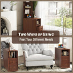 Walnut Corner Tables with Drawers & Open Shelves, Tall & Bedside Nightstands with Charging Station for Living Room & Bedroom