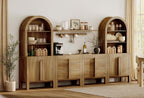 WAMPAT 6 in 1 71" Arched Bookcase with Doors, Walnut