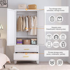 RIETERN Metal Armoire Wardrobe Closet, 71" Tall Bedroom Closet with Mirror | 2 Drawers, Adjustable Shelves, and Hanging Rod, Steel clothes closets and Storage, for Bedroom White