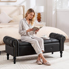 Storage Bench for Bedroom, Faux Leather 51" End of Bed Bench, Queen Size Bench with Rolled Arms, Tufted Storage Ottoman Benches, Upholstered Bench for Bedroom, Living Room, Entryway, Black