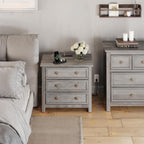 LGHM Set of 2 Large Nightstand with Charger Station, 27" W Night Stand with 3 Large Drawers, Accent Small Dresser Bed Side Table, Stable Thick Wood Legs, Timeless Look,Gray