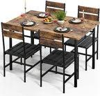 Dining Table Set for 4, Kitchen Table and Chairs for 4, Kitchen Table with 4 PU Leather Upholstered Dining Room Chairs for Kitchen Room and Small Spaces, Rustic Brown