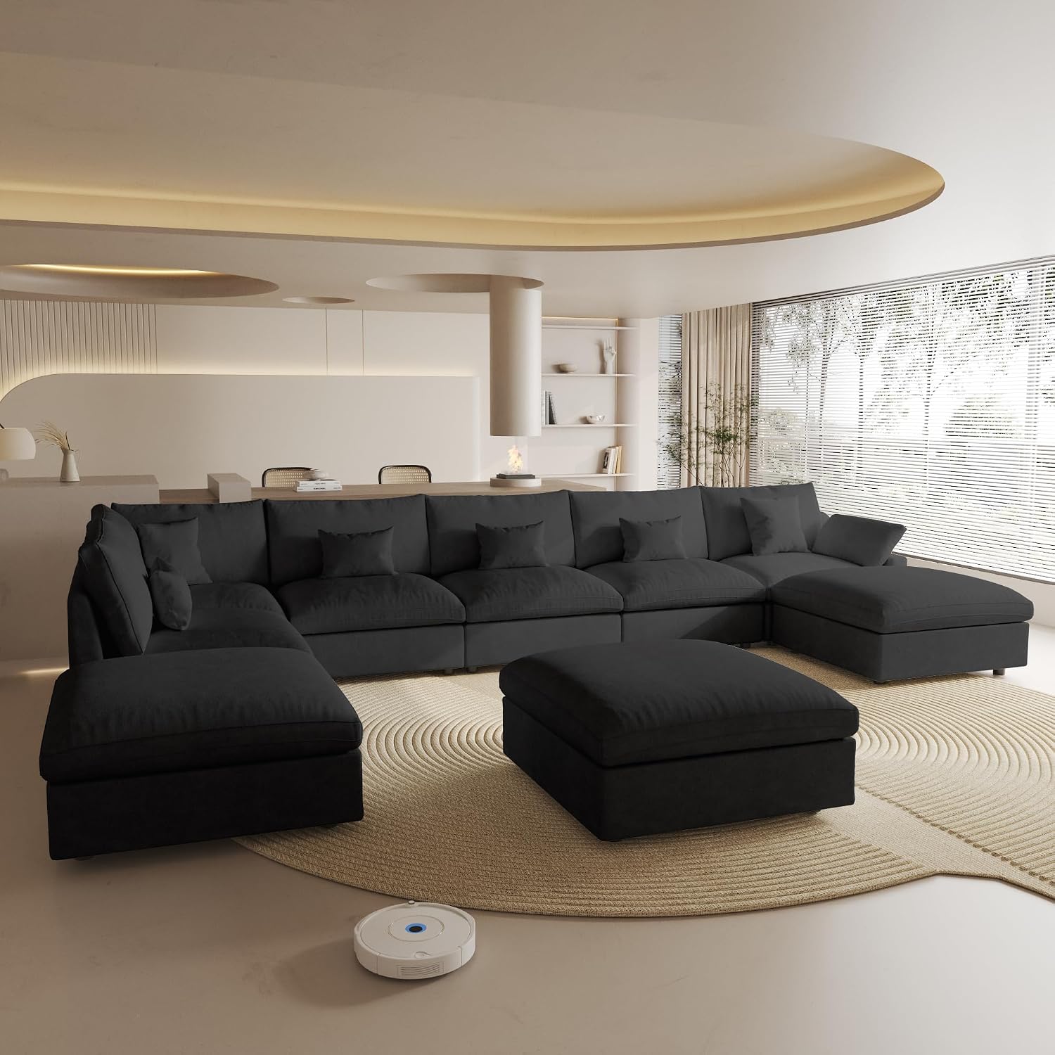 Cloud Couch for LivingRoom,190" U Shaped Modular Sectional Couch with Storage Ottoman,Down Filled 9 Seater Convertible Sleeper Sofa Bed Oversized Furniture,Black
