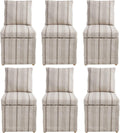Upholstered Dining Chairs Set of 6 Slipcovered Armless Dining Chair with Solid Wood Legs, Soft Padded Upholstered Side Chair for Dining/Living/Readin Room, Banquet, Khaki Stripe