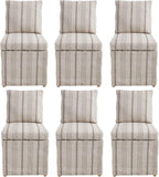 Upholstered Dining Chairs Set of 6 Slipcovered Armless Dining Chair with Solid Wood Legs, Soft Padded Upholstered Side Chair for Dining/Living/Readin Room, Banquet, Khaki Stripe