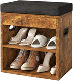 YMYNY Small Shoe Storage Bench with Cushion and Drawer, 2 Tier Adjustable Entryway Bench with Storage, Wooden Shoe Rack Bench for Entryway, Living Room, Hallway, Closet, Bedroom, Rustic Brown, HSC002H