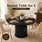 47-63" Extendable Round Dining Table with Storage for 4-6 Person, Fluted Circle Dining Table with 2-Tier Shelves|Leaf, Space-Saving Design (Black, 4-6 Person)