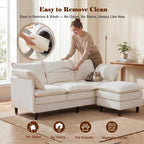 69" Couch Sofa L-Shape 3 Seat with Ottoman, Small Cloud Sofa Double-Layer Cushion 23" Deep Seat Washable Chenille Pillows Couches for Living Room Apartment Office 69-Beige-L