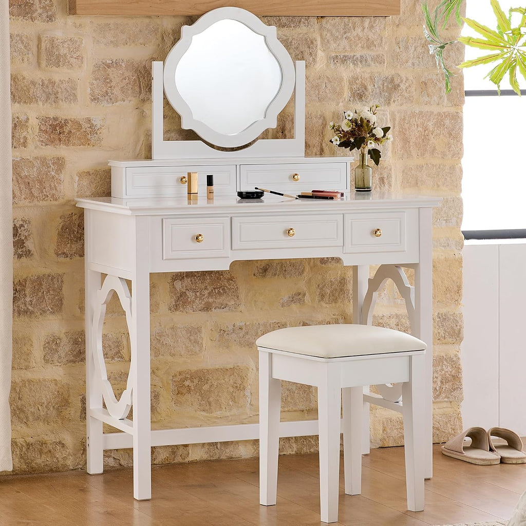 GOWE Vanity Table Set White Modern Contemporary Comfortable Upholstered for Living R...