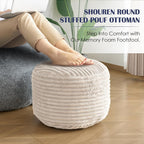 Stuffed Round Ottoman,Corduroy Pouf Ottoman Foot Rest,20 X 15 in,Beige | Memory Foam Filling,Pouf Storage Ottoman Footstool for Living Room,20 X 15 Floor Poufs for Couch,Footrest Only
