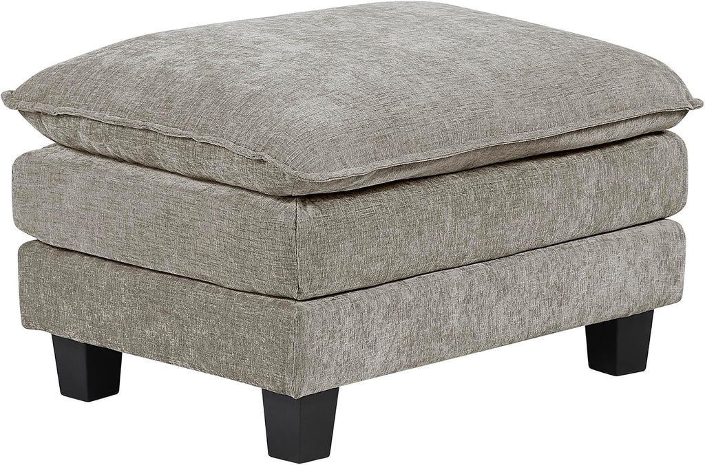 Lexicon Chenille Upholstered Rectangle Ottoman, Foot Stool, Black Faux Wood Feet, Durable Frame, Large Padded, Modular Sectional Couch Add Ons for Living Room, Bedroom, Assembly Required, Dark Pewter