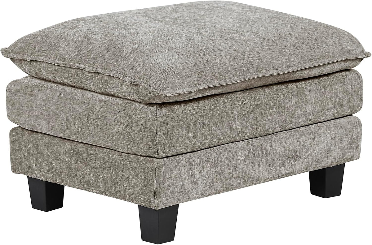 Lexicon Chenille Upholstered Rectangle Ottoman, Foot Stool, Black Faux Wood Feet, Durable Frame, Large Padded, Modular Sectional Couch Add Ons for Living Room, Bedroom, Assembly Required, Dark Pewter