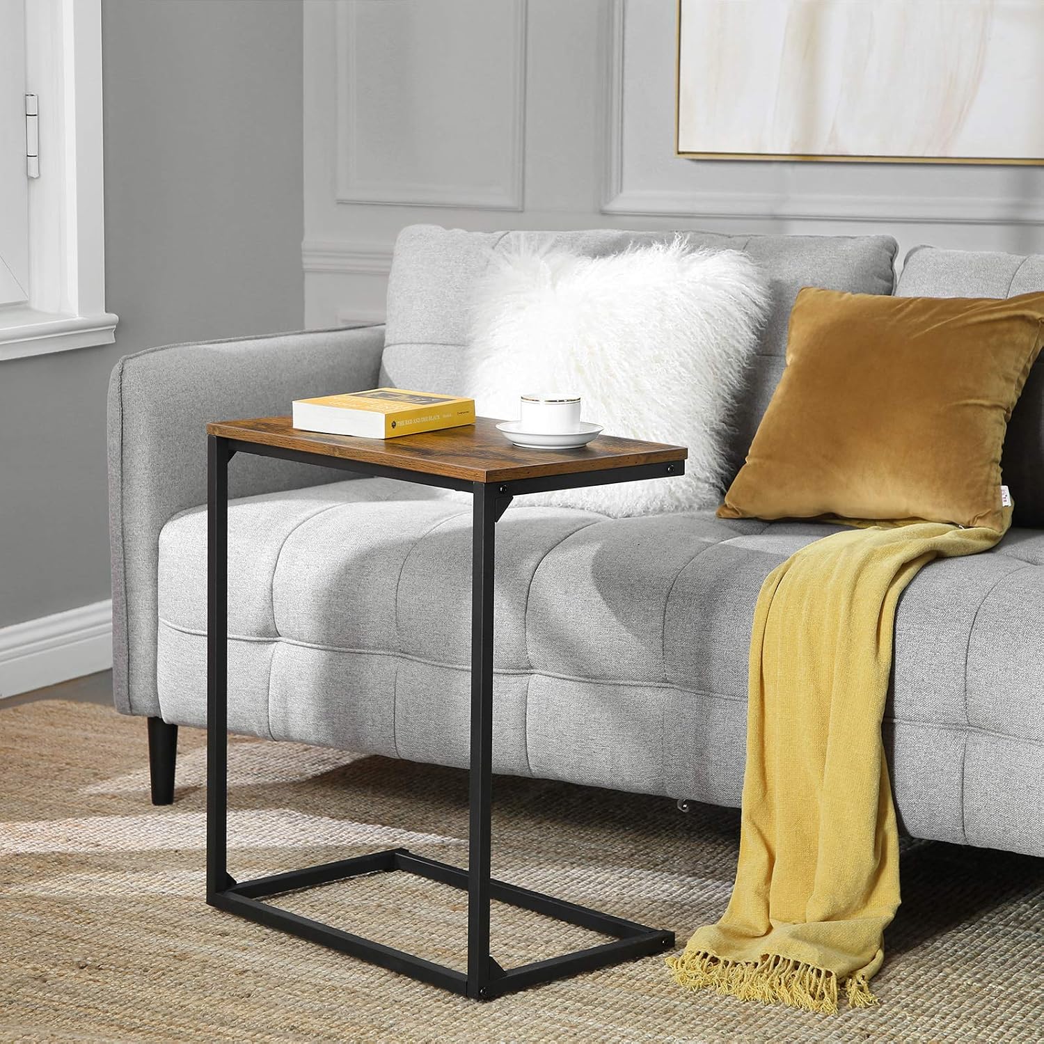 VASAGLE Set of 2 C Shape End Tables, Small Coffee Tables for Couch Or Sofa, Industrial Side Tables in Living Room, Bedroom, 13.8 x 21.7 x 26 Inches, Rustic Brown and Black UZH2504037