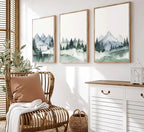 3 Pcs Modern Mountains Canvas Wall Art Green Watercolor Misty Pine Forest Nature Minimalism Abstract Landscape Painting Picture Wall Decor Poster Print Artwork for Living Room Bedroom Office Unframed