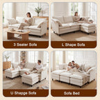 69" Couch Sofa L-Shape 3 Seat with Ottoman, Small Cloud Sofa Double-Layer Cushion 23" Deep Seat Washable Chenille Pillows Couches for Living Room Apartment Office 69-Beige-L