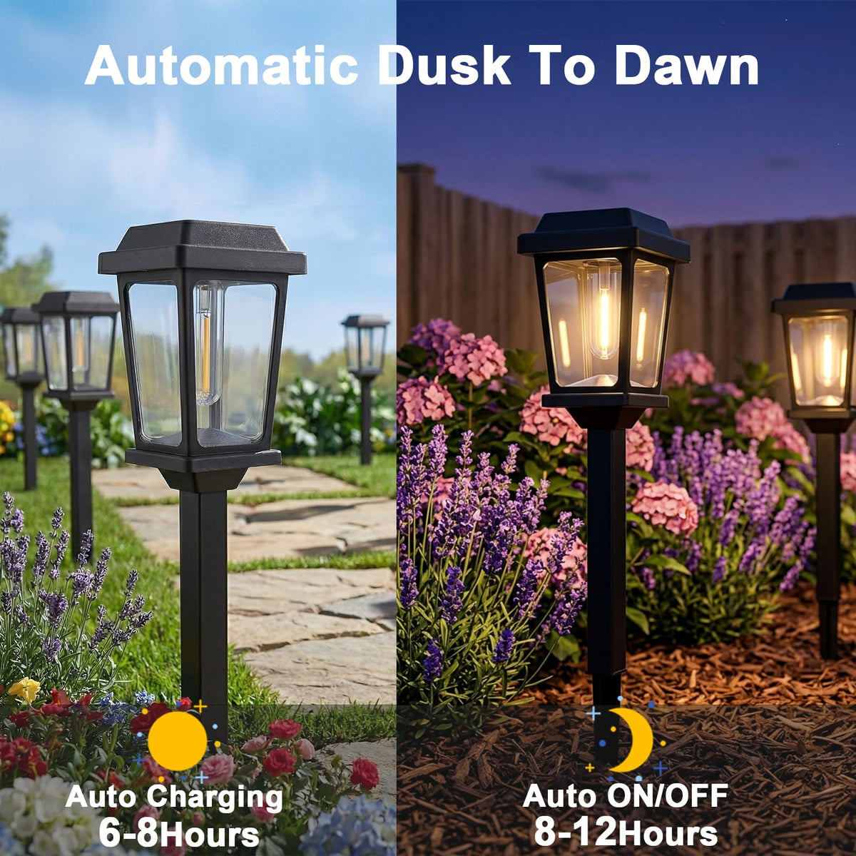 DOESLAG 12 Pack Solar Lights Outdoor, Modern Solar Pathway Lights Outdoor, Waterproof Auto On/Off Garden Lights for Yard, Landscape Path, Walkway, Driveway Decor (3000K Warm White)