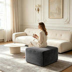 28 Inch Corduroy Square Ottoman Foot Rest, Modular Cloud Sofa Cube Pouf, 250LBS No Assembly Foot Stool for Living Room (Gray)