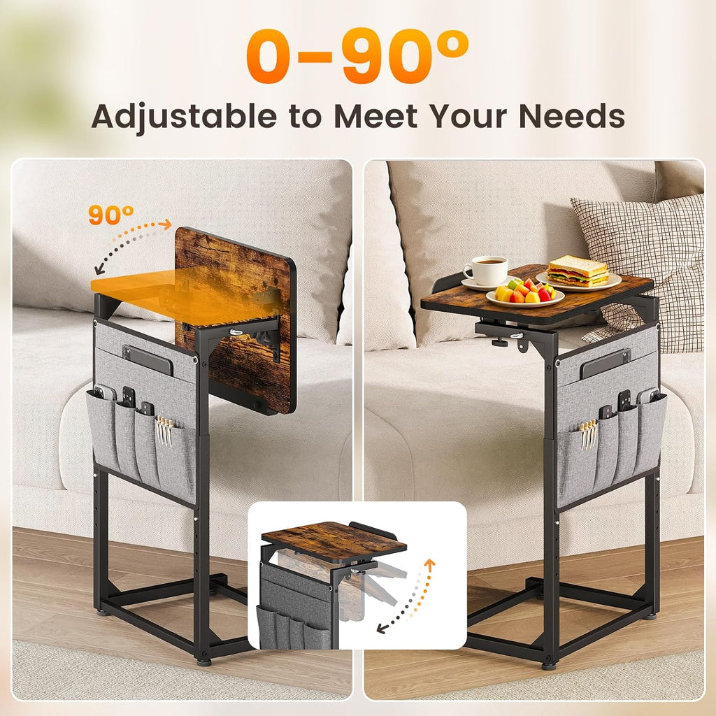 ELYKEN TV Tray Table Sets, Adjustable Height & 90° Tilt Narrow Side Table | C Shaped Foldable End Table with Phone & Tablet Slot, Laptop Desk for Couch, Recliner, Living Room, Bedroom