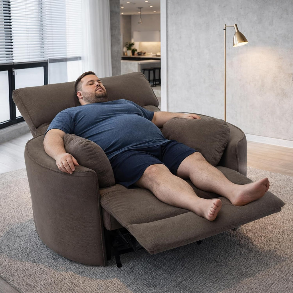 450lbs Oversized Power Recliner Chair for Big and Tall Adults, 52" Extra Wide Electric Recliner with USB & Type-C Ports, Chenille Fabric Single Sofa Chair for Living Room & Bedroom (Brown)