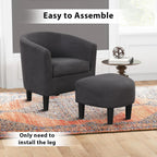 INZOY Modern Accent Chair with Ottoman for Small Space, Club Chair with Ottoman Set, Comfy Fabric Barrel Reading Chairs for Living Room Bedroom, Round Reading Chair with Foot Rest, Dark Grey