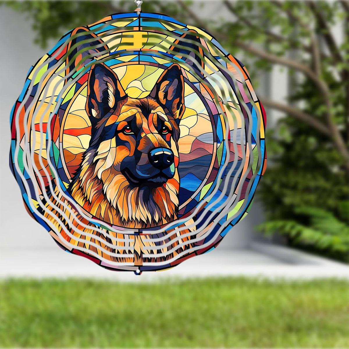 German Shepherd Dog Wind Spinners Outdoor Dog Memorial Gifts, 3D Metal Kinetic Hanging Garden Wind Spinner, Spinner Decor, Wind Sculptures for Outdoor & Indoor, Window, Yard Decor (German Shepherd 2)