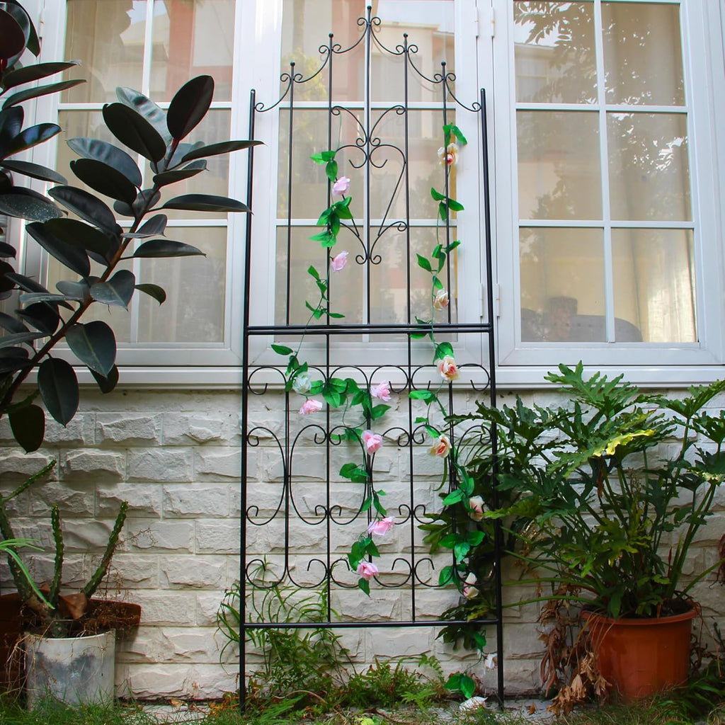 SCENDOR Metal Trellis 86.6" H x 29.5" W Powder-Coated Black Attractive Plant Support Garden Trellis Stylish Garden Addition Lattice Outdoor Yard Décor Roses Vine Ivy Clematis Trellises Black