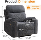 EBELLO Power Recliner Chair, Electric Fabric Reclining Sofa with Cup Holders, USB Type-C Charging Ports, for Small Living Room, Bedroom and Meeting Room, Grey