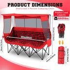 Teenyyou 3 Person Camping Chair with Canopy – Ultimate UV Sun Protection, 700lbs Heavy Duty Oversized Beach Chair, Foldable Portable Sofa with Cup Holder & Storage for Beach Lawn Outdoor(Red Black)