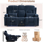 TUNYI Wall Hugger Power Loveseat Recliner - RV Reclining Loveseat with Console Theater Seating RV Recliner Sofa with USB/Outlet//Cup Holder/LED Light/Side Pocket (Dark Blue, Loveseat)