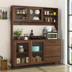 63" Large Kitchen Hutch Cabinet with 4 Doors, 4 Drawers and Microwave Shelf, Farmhouse Pantry Storage Cupboard with Countertop for Kitchen and Dining Room(Walnut Brown)