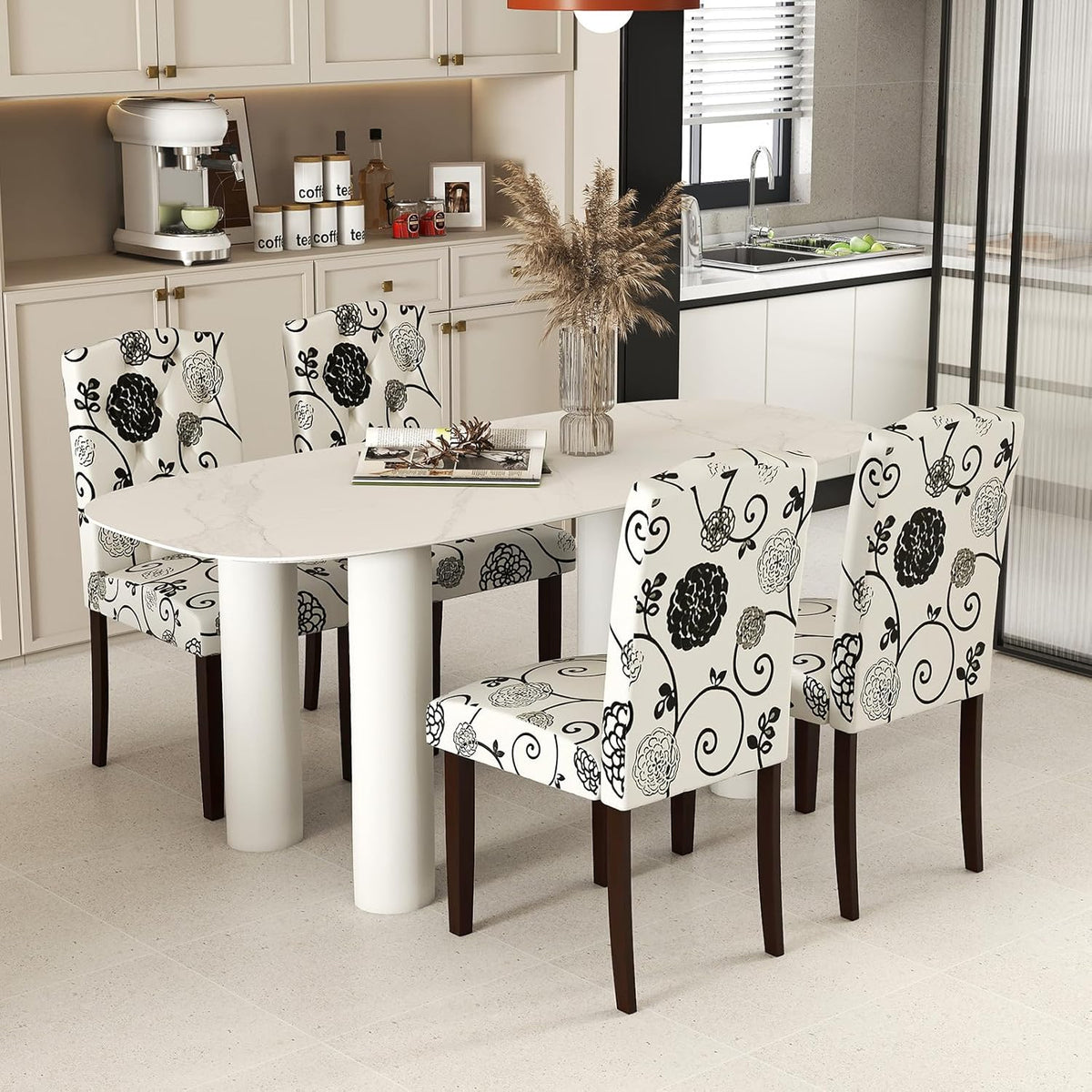 GOFLAME Upholstered Dining Chairs Set of 2, Button Tufted Fabric Upholstered Parson Chairs with Rubber Wood Legs, Padded Seat and High Curved Backrest, Armless Kitchen Chairs for Dining Room, Floral