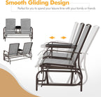 Yaheetech Outdoor Glider Bench Patio Loveseat with Table, Gray | Steel frame, Texteline fabric and tempered glass table provide comfort, easy assembly, and roomy two-person outdoor seating.