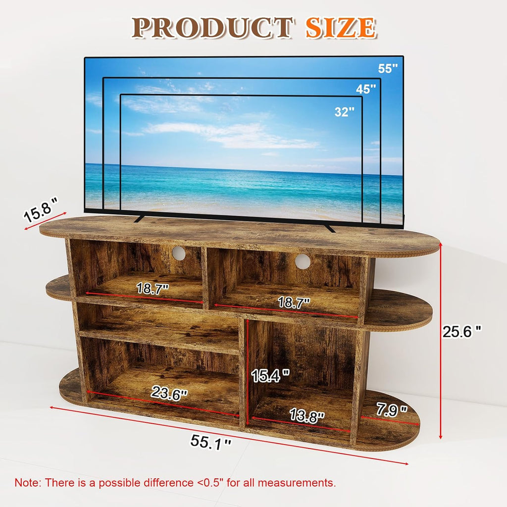 Solid Wood TV Stand for Living Room, Entertainment Center with Storage, TV Console, Adjustable Open Shelves&Wire Holes&Anti-Collision, Television Stands for Bedroom and Office