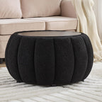 YDcosyfy 30 Inches Round Ottoman Coffee Table with Storage, Upholstered Ottoman in Boucle Teddy Fabric, Wooden Top with Tray, Soft Pumpkin Shape Design,for Living Room, Bedroom, Lounge, Black