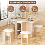 AWQM Folding Dining Table Set, Storage Folding Table & Chair, Beige White | Dining Table Set for 4, Storage Folding Table & with 4 Leather Chair, Space Saving,For Kitchen & Apartment, MDF & Metal Frame
