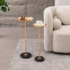 Adjustable Side Table, Small Tea Martini Table, Gold, Natural Marble Decorative Pedestal End Table for Display and Storage (Gold + Large)