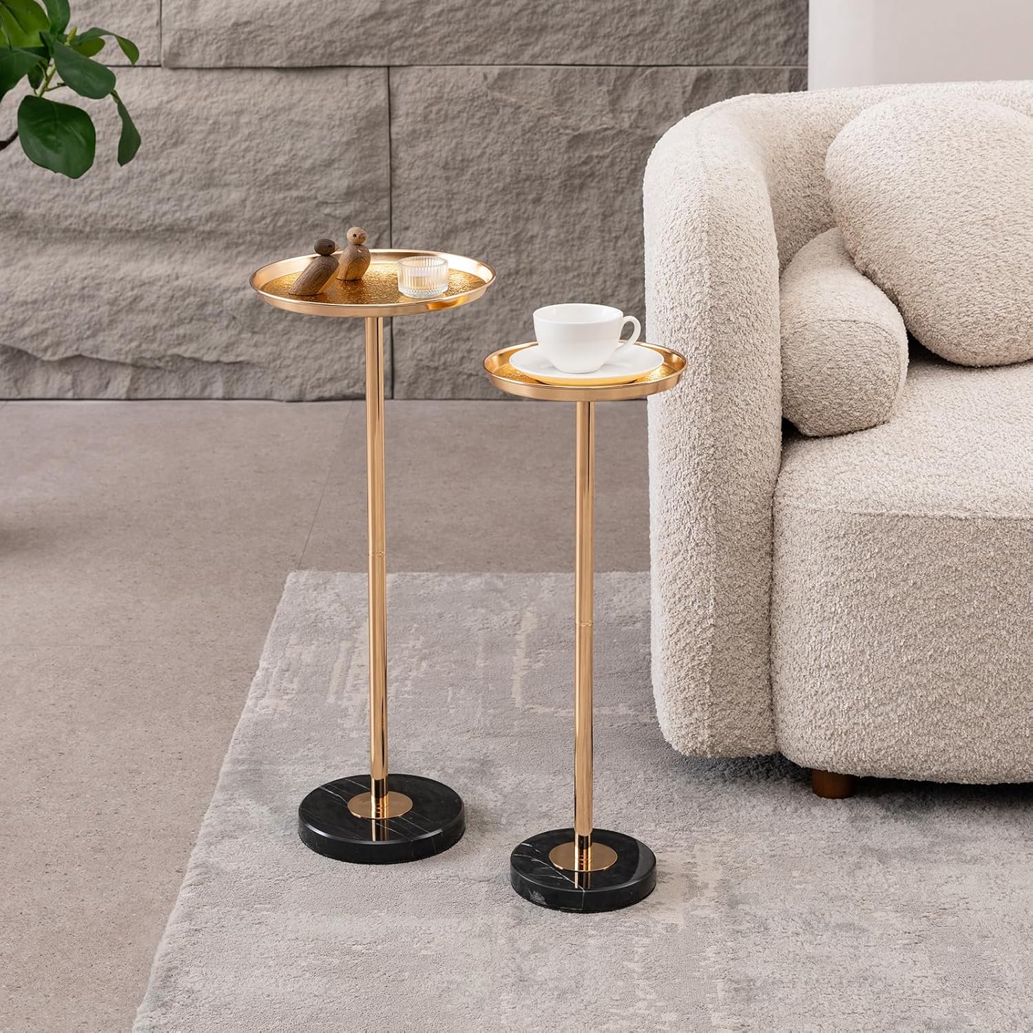 Adjustable Side Table, Small Tea Martini Table, Gold, Natural Marble Decorative Pedestal End Table for Display and Storage (Gold + Large)