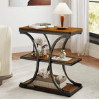 BECHAEO 24" End Tables Living Room, Industrial 3-Tier Small Side Table with Storage Shelves, Wood Sofa Table with Geometric Metal Frame, Multi-Functional Nightstand for Bedroom