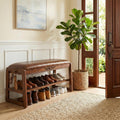 Shoe Rack Bench,2 Tiers Shoe Bench with Storage with Flip-Top,Wood Shoe Rack for Entryway,Hallway(Solid Upholstered Seat,31.5")