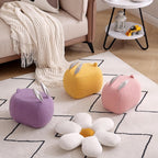 Teddy Fleece Pouf Ottoman, Rabbit Shaped Footstool Upholstered Sofa Foot Rest with Solid Wood Frame, Entrance Changing Shoes Home Decoration for Living Room Bedroom(23x35x23cm(9x14x9), Blue)