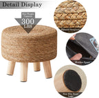 Cpintltr Foot Stool Natural Seagrass Hand Weave Poufs Round Ottoman for Couch Desk Soft Step Stool Padded Foot Rest with Non-Skid Pine Legs for Hallway Office Lounge Natural