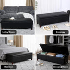51 Inch Storage Ottoman Bench, Faux Leather Foot Rest with Hinged Lid, Long Rectangle Bed Bench for Living Room, Bedroom, Entryway, Black