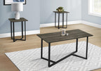 Dark Brown Laminate 3-Piece Table Set with Black Metal Base Coffee Table and Matching End Tables for Modern Living Room Contemporary Style Furniture Easy Assembly