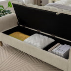 KEIKI 65.6" Modern Upholstered Storage Bench with Double Lids, Ottoman with Storage, Ottoman Bench with Rolled Armrest, Rubberwood Legs, for Bedroom, Living Room, Entryway & Window, Griege