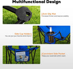 Romswi Portable Camping Chairs for Adult Support 400 LBS, Folding Outdoor Chairs with 4-Can Cooler Bag, Folding Chair with Mesh Back for Outdoor, Fishing, Garden, 2-Pack, Blue
