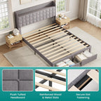 DUMOS Queen Bed Frame, Upholstered Platform Bed Frame with Storage Drawers