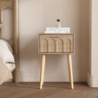 LAATOOREE Nightstand Set of 2, Small Bed Side Table with Arch Door, Mid-Century End Table with Wood Legs for Bedroom, Small Space (Natural)
