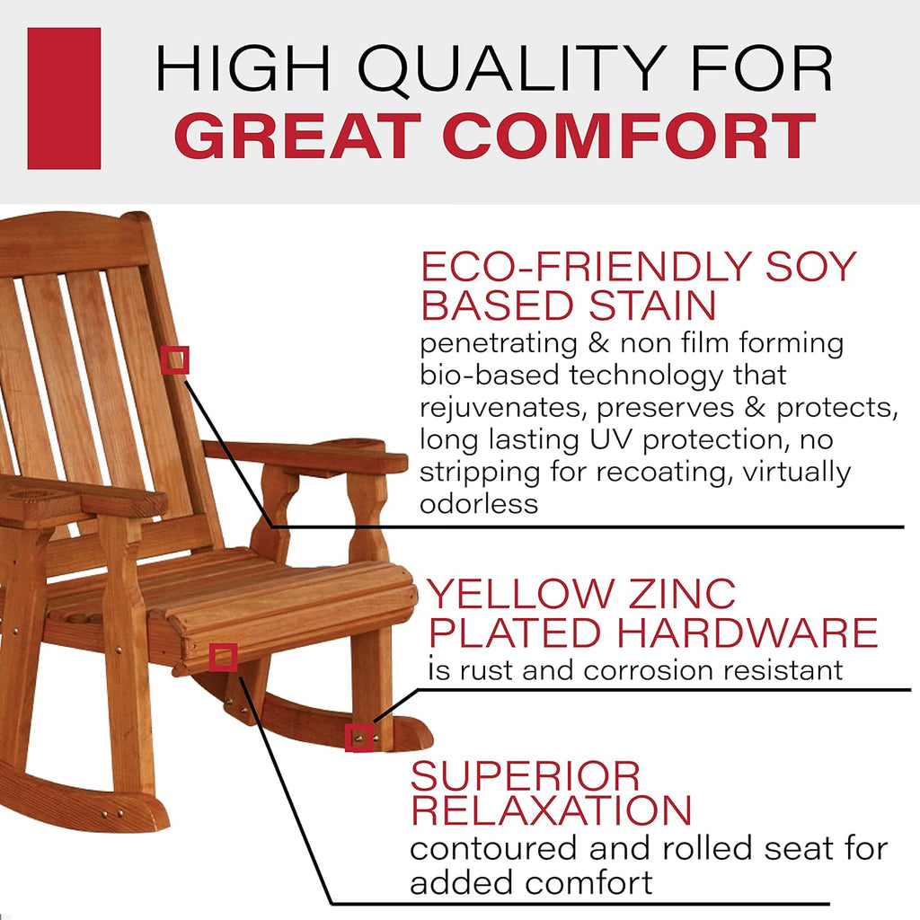 Amish Casual Heavy Duty 600 Lb Mission Pressure Treated Rocking Chair with Cupholders (Cedar Stain)